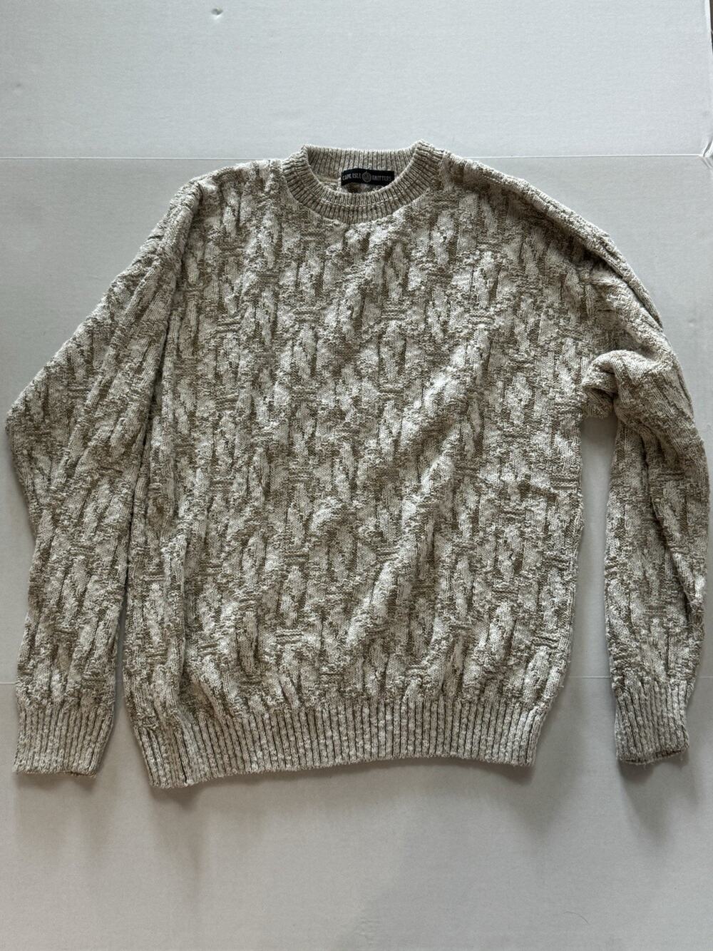 Vintage 90s Cape Isle Knitters Cable Knit Sweater Cream / Tan Men's XL USA